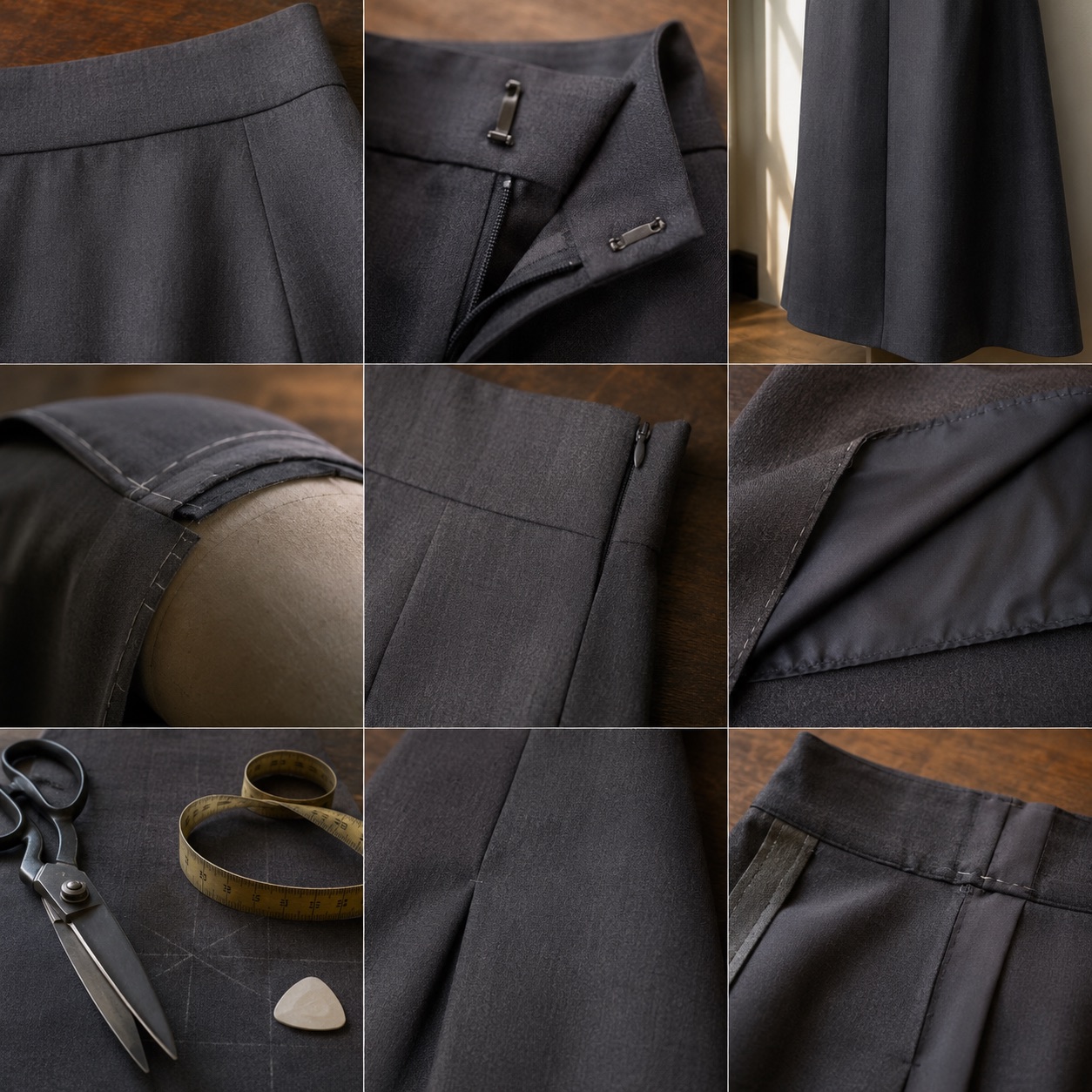 Pimlico A-line midi skirt — Tailored Skirts by CROWN TAILORING. close detail of the fabric and finish.