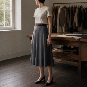 Ashdown A-line midi skirt — Tailored Skirts by CROWN TAILORING. worn by a model.