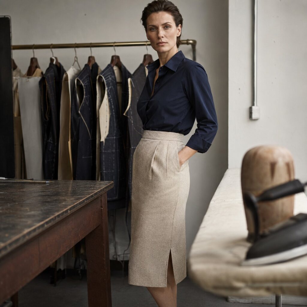 Fitzrovia pencil skirt — Tailored Skirts by CROWN TAILORING. shown worn.