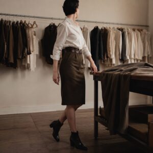 Kestrel pencil skirt — Tailored Skirts by CROWN TAILORING. worn by a model.