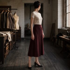 Cotswold A-line midi skirt — Tailored Skirts by CROWN TAILORING. worn by a model.