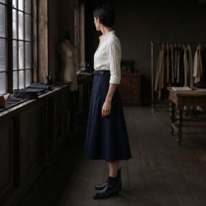 Blackthorn A-line midi skirt — Tailored Skirts by CROWN TAILORING. worn by a model.