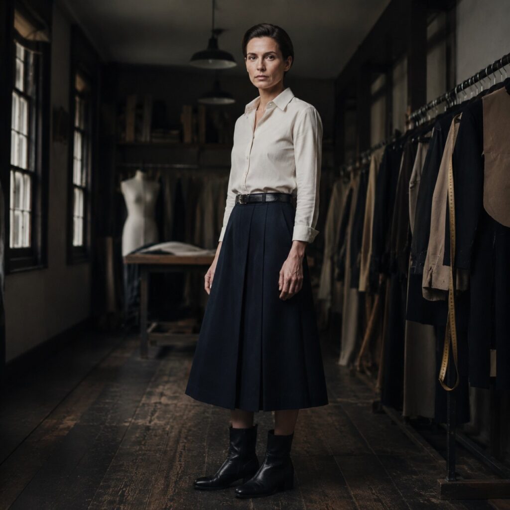 Marylebone A-line midi skirt — Tailored Skirts by CROWN TAILORING. shown worn.