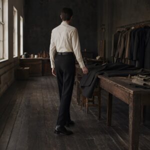 Dartmoor straight-leg tailored trousers — Tailored Trousers by CROWN TAILORING. worn by a model.