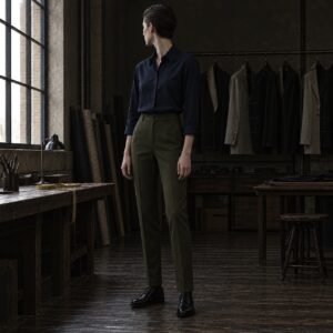 Pimlico cigarette-leg tailored trousers — Tailored Trousers by CROWN TAILORING. worn by a model.