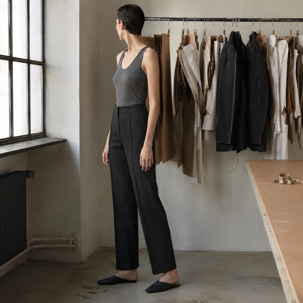 Ashdown straight-leg tailored trousers — Tailored Trousers by CROWN TAILORING. worn by a model.