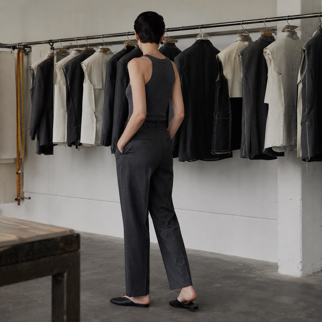 Ashdown straight-leg tailored trousers — Tailored Trousers by CROWN TAILORING. worn by a model, side view.