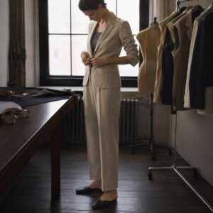 Marylebone straight-leg tailored trousers — Tailored Trousers by CROWN TAILORING. worn by a model.