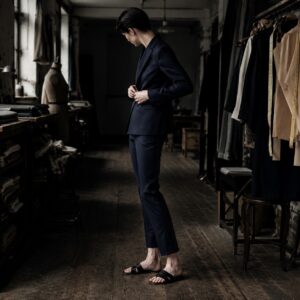 Holborn cigarette-leg tailored trousers — Tailored Trousers by CROWN TAILORING. worn by a model.