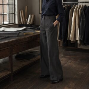 Larkspur wide-leg tailored trousers — Tailored Trousers by CROWN TAILORING. worn by a model.