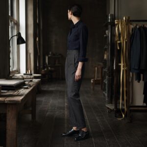 Wren cigarette-leg tailored trousers — Tailored Trousers by CROWN TAILORING. worn by a model.