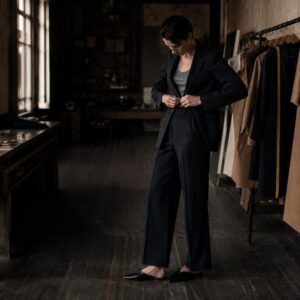 Bloomsbury wide-leg tailored trousers — Tailored Trousers by CROWN TAILORING. worn by a model.