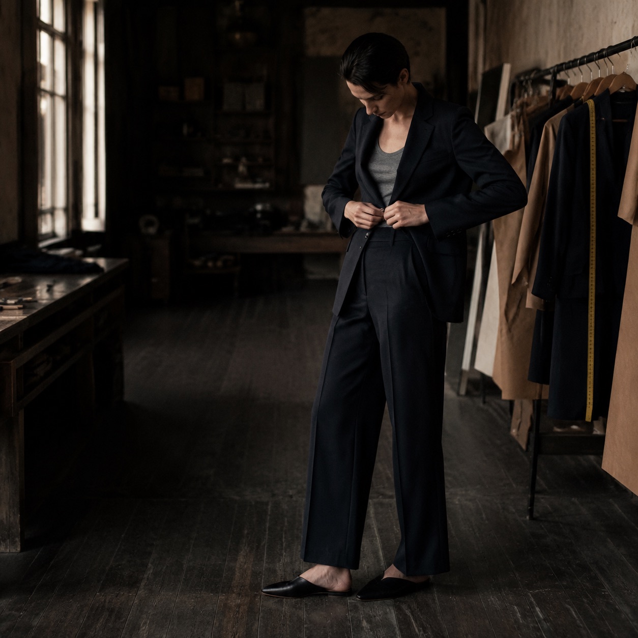 Bloomsbury wide-leg tailored trousers — Tailored Trousers by CROWN TAILORING. worn by a model.