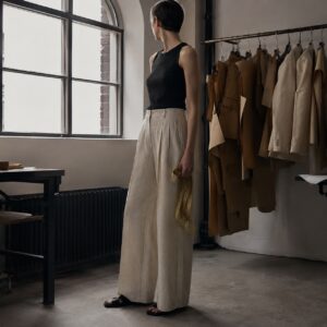 Severn wide-leg tailored trousers — Tailored Trousers by CROWN TAILORING. worn by a model.