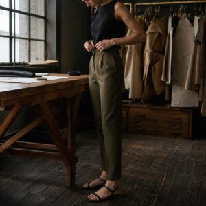 Yarrow cigarette-leg tailored trousers — Tailored Trousers by CROWN TAILORING. worn by a model.