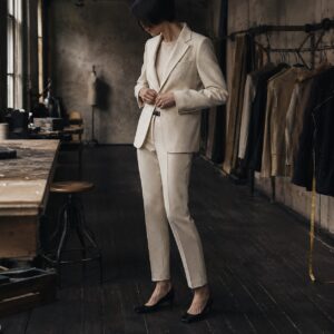 Hawthorn cigarette-leg tailored trousers — Tailored Trousers by CROWN TAILORING. worn by a model.