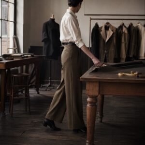 Bracken wide-leg tailored trousers — Tailored Trousers by CROWN TAILORING. worn by a model.