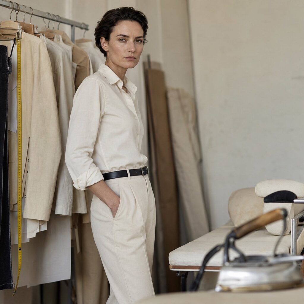 Clerkenwell cigarette-leg tailored trousers — Tailored Trousers by CROWN TAILORING. shown worn.