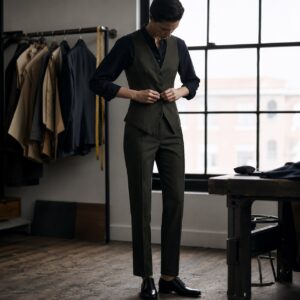 Bracken single-breasted waistcoat — Waistcoats by CROWN TAILORING. worn by a model.