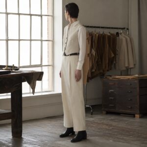 Larkspur single-breasted waistcoat — Waistcoats by CROWN TAILORING. worn by a model.