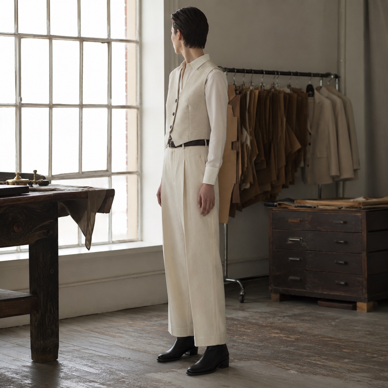 Larkspur single-breasted waistcoat — Waistcoats by CROWN TAILORING. worn by a model.