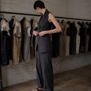 Cotswold double-breasted waistcoat — Waistcoats by CROWN TAILORING. worn by a model.