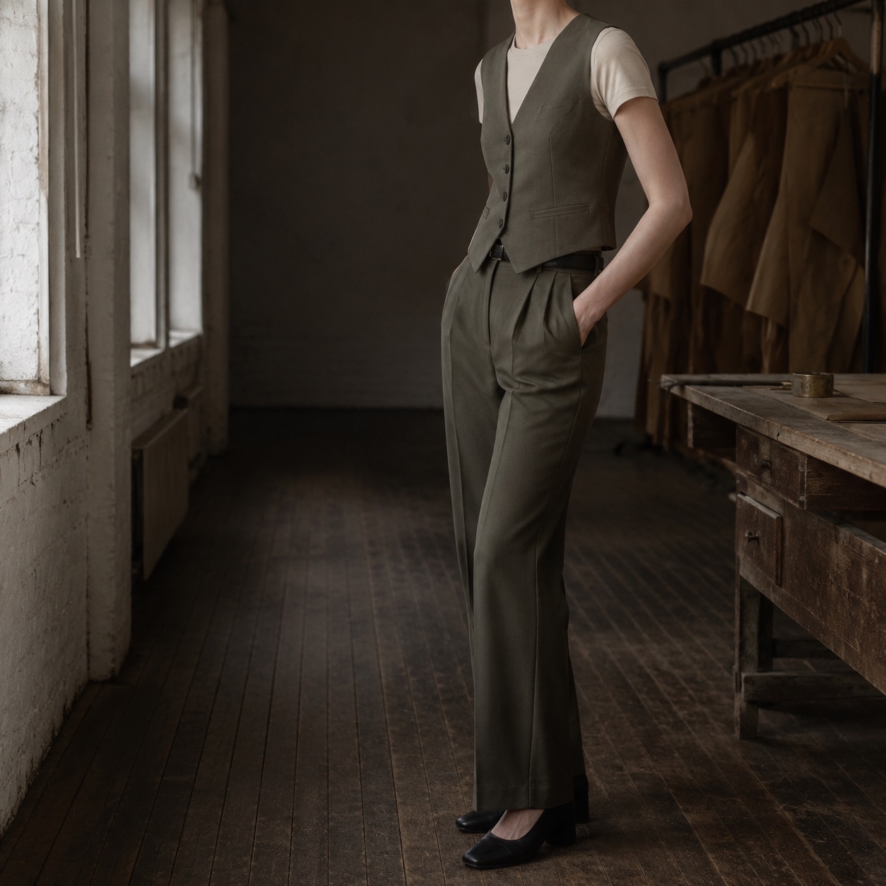 Fitzrovia single-breasted waistcoat — Waistcoats by CROWN TAILORING. worn by a model.