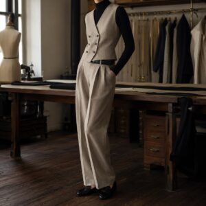 Severn double-breasted waistcoat — Waistcoats by CROWN TAILORING. worn by a model.