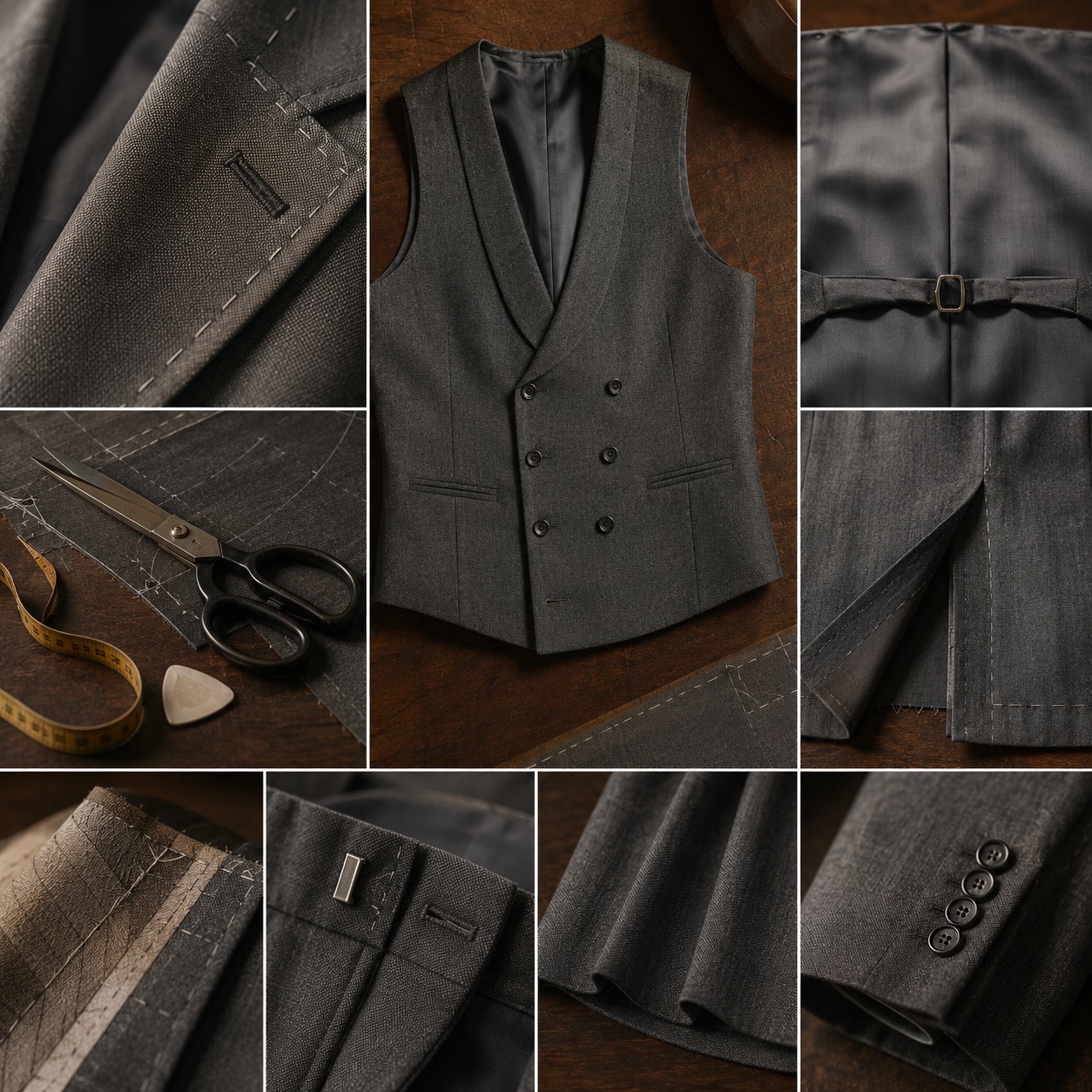 Holborn double-breasted waistcoat — Waistcoats by CROWN TAILORING. close detail of the fabric and finish.