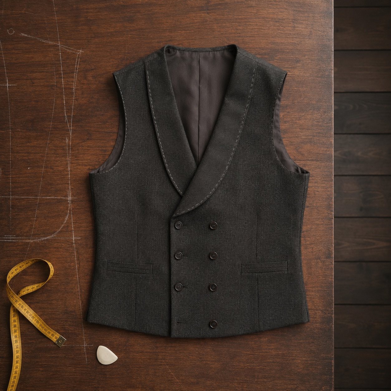 Holborn double-breasted waistcoat — Waistcoats by CROWN TAILORING. product photograph on a white background.
