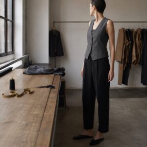 Ashdown single-breasted waistcoat — Waistcoats by CROWN TAILORING. worn by a model.